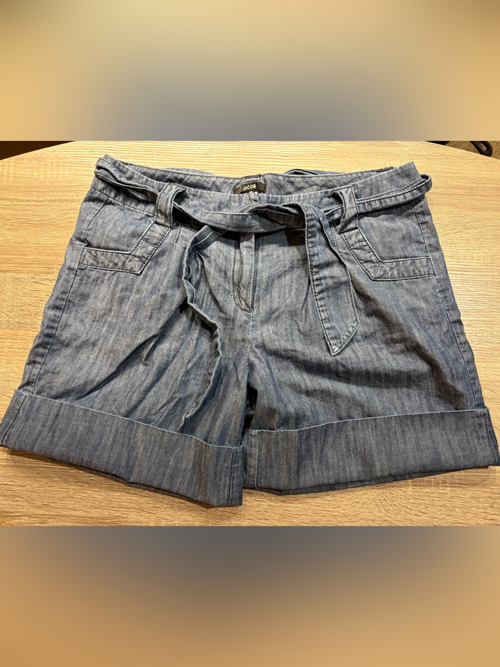 Jacob Men’s Denim-Style Shorts in Blue with Waist Tie